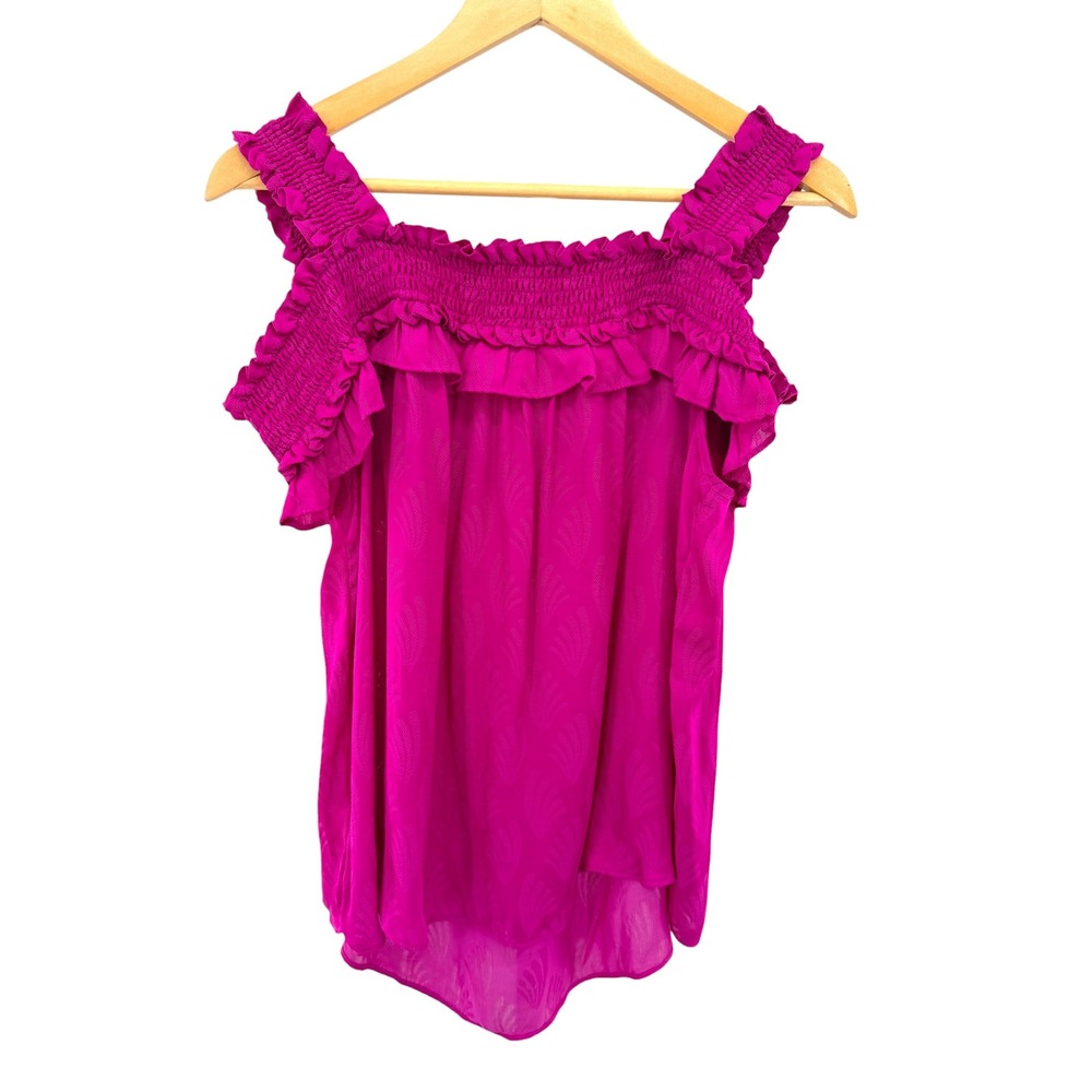 Anthropologie Pink Smocked Ruffle Off Shoulder Top Size M NEW Brunch Whimsical - Picture 6 of 6